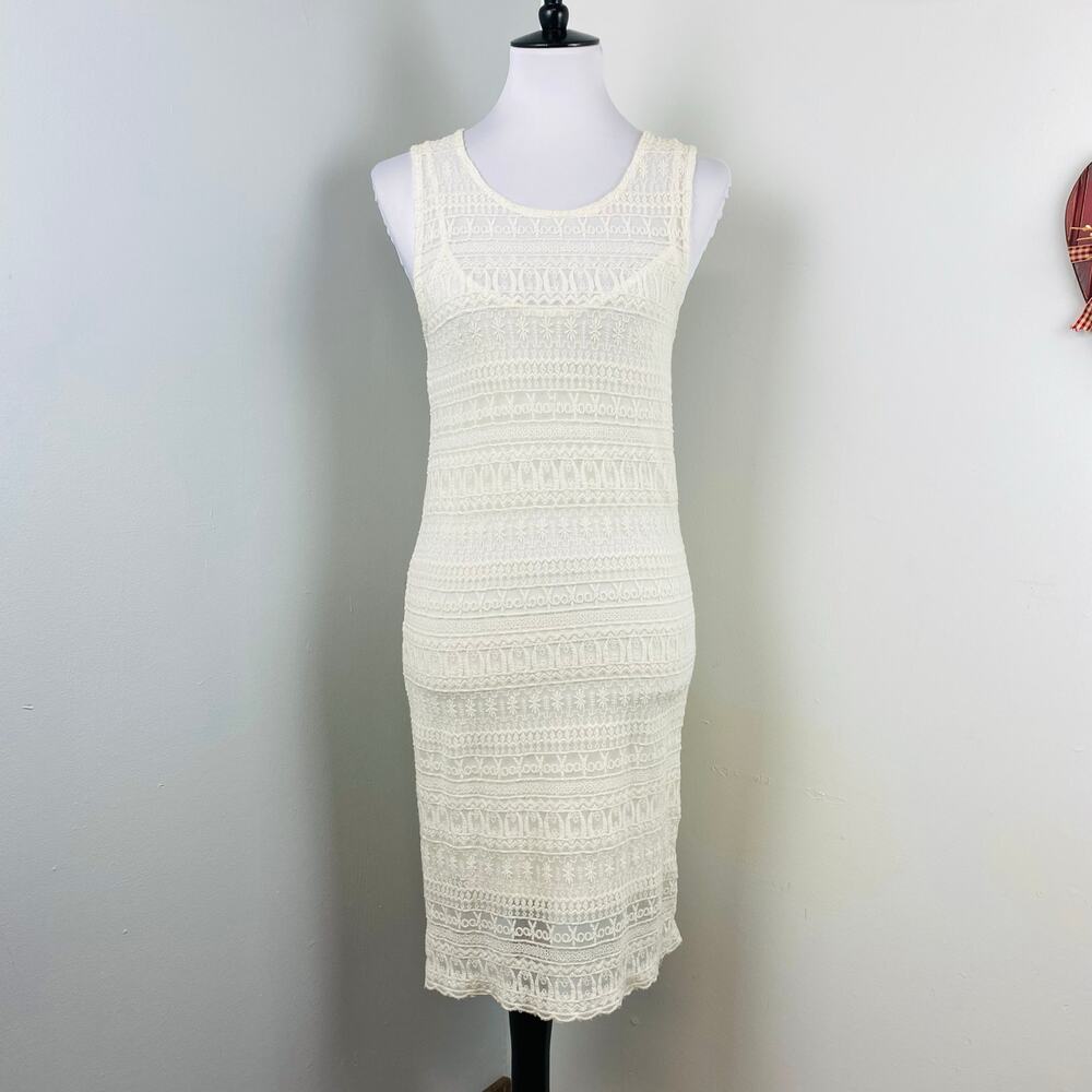 MNG Casual by Mango Brenda Cream Embroidered & Lace Bodycon Dress XS Boho